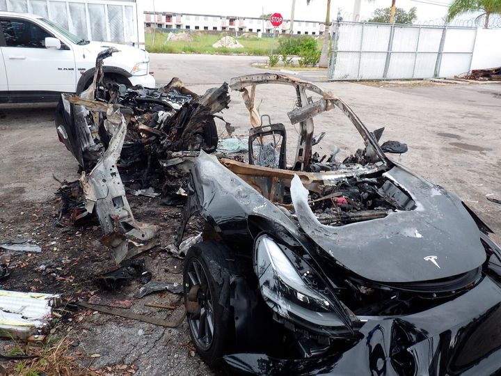 Barrett Riley’s 2021 Tesla Model 3 Long Range Dual Motor electric car after the crash.