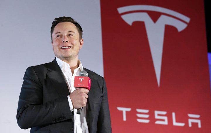 Tesla Motors CEO Elon Musk speaks to the media next to its Model S during a press conference in 2016.