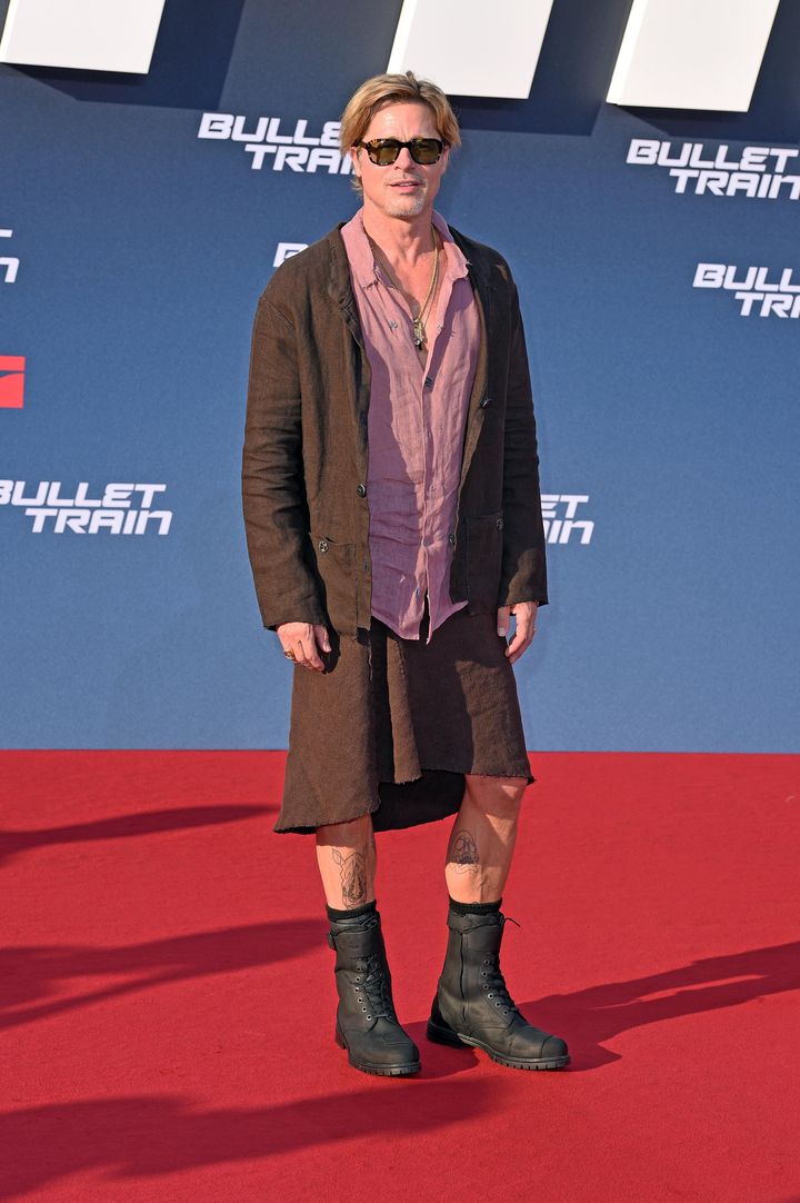 Brad Pitt donned a skirt at the Zoo Palast theater event.