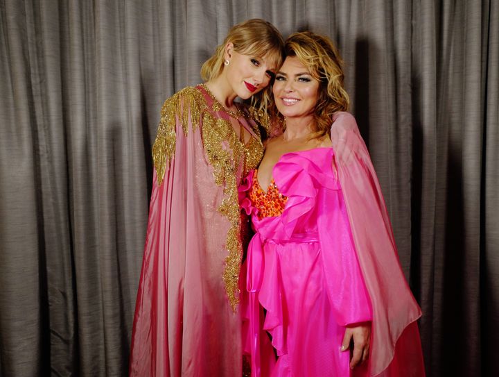 Shania Twain (right) with Taylor Swift, who also appears in "Not Just a Girl." <br>
