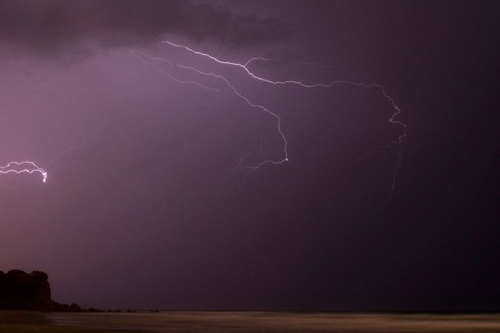 Lightning strikes over the Mediterranean Sea in Hadera, Israel, Friday, Nov. 20, 2020. (AP Photo/Ariel Schalit)