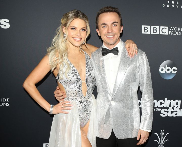 Frankie Muniz and Witney Carson arrive at the "Dancing With the Stars" Season 25 finale on Nov. 21, 2017 in Los Angeles.