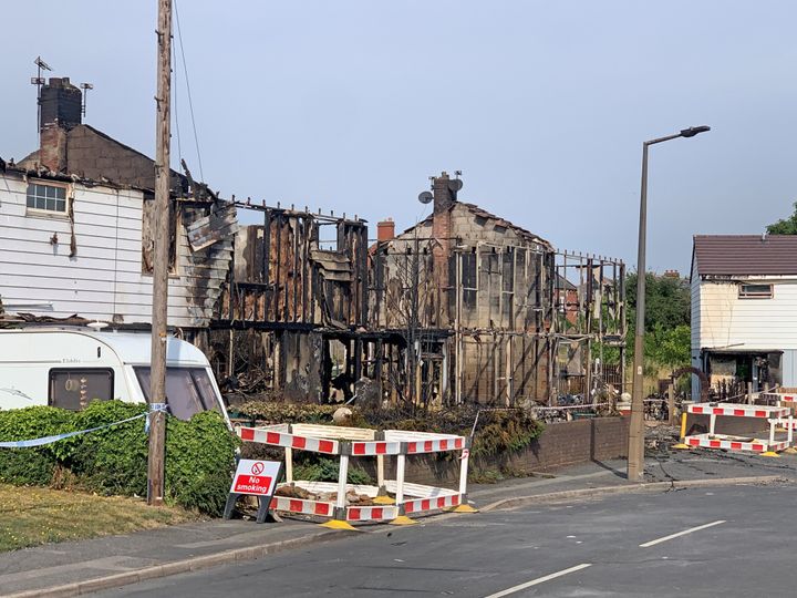 The scene after a blaze in Barnsley, South Yorkshire, after temperatures topped 40C in the UK for the first time ever, as the sweltering heat fuelled fires and widespread transport disruption. Picture date: Wednesday July 20, 2022.