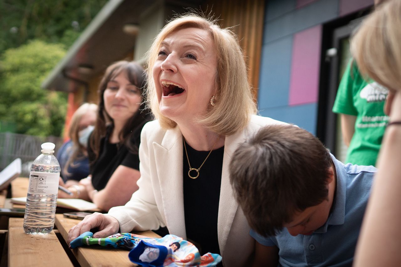 Liz Truss speaks to the press during a visit to the children's charity, Little Miracles in Peterborough.