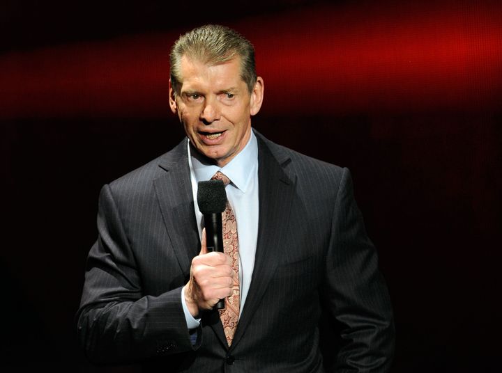 Former WWE chairman and CEO Vince McMahon speaks at a news conference in 2014.