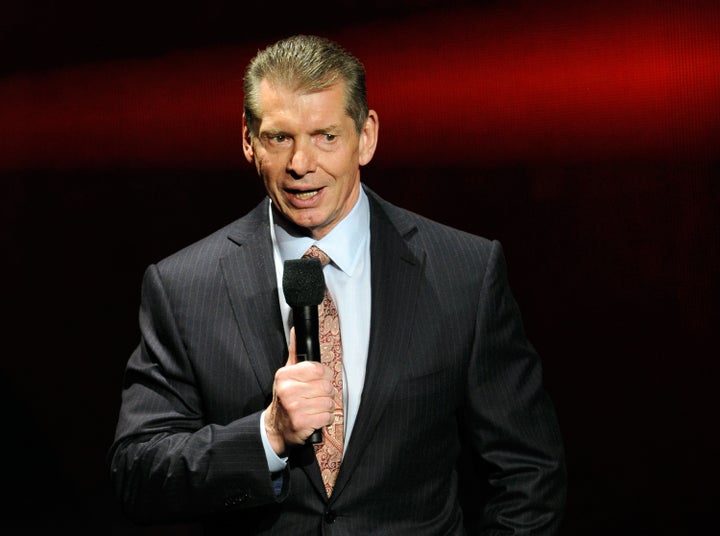 Former WWE chairman and CEO Vince McMahon speaks at a news conference in 2014.