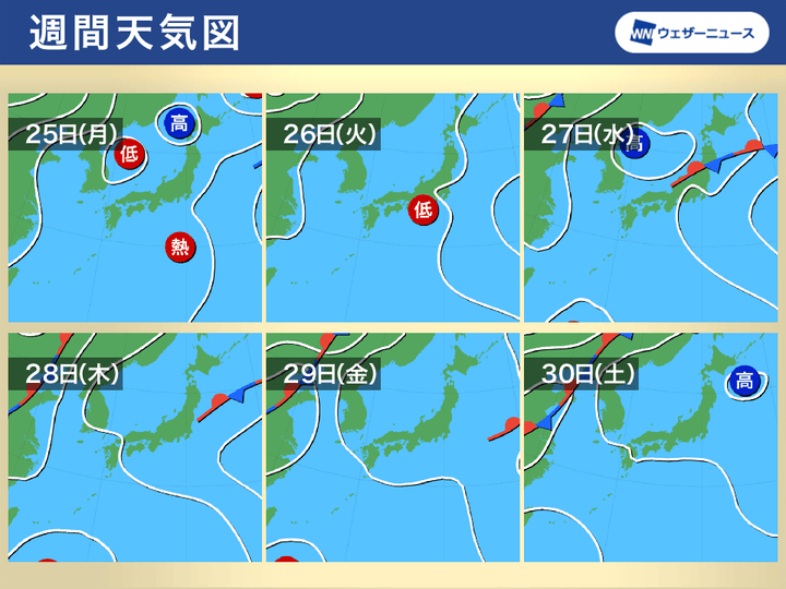 週間天気図 25日(月)～30日(土)