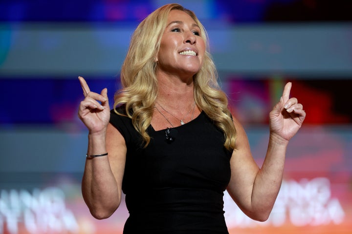 Rep. Marjorie Taylor Greene speaks at the Turning Point USA Student Action Summit held in Tampa, Florida, on Saturday.