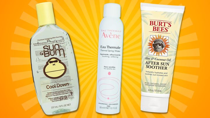 Sun Bum's Cool Down aloe vera gel, Eau Thermale Avene thermal spring water and Burt's Bees after sun soother