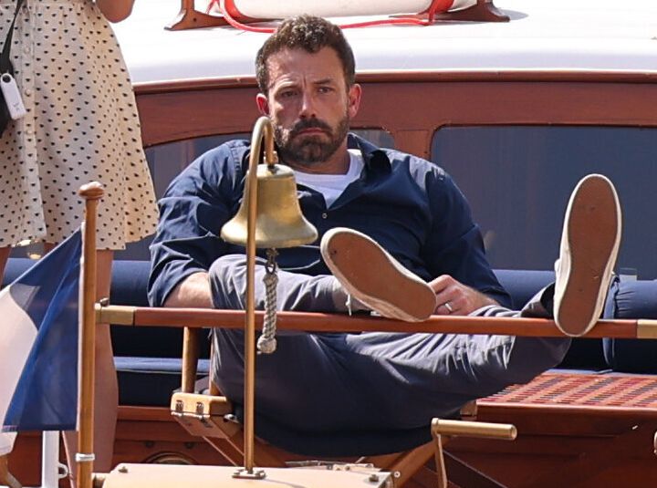 Ben Affleck embarks on a cruise on the Seine on July 23, 2022 in Paris.