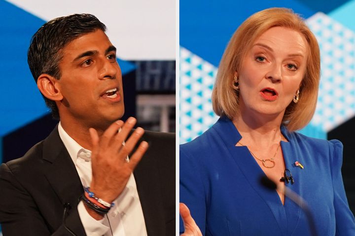 Rishi Sunak and Liz Truss in the BBC debate on Monday