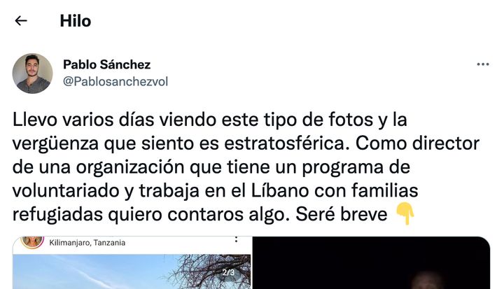 Primer tuit del hilo de Pablo Sánchez.