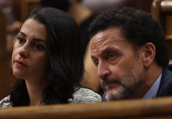 La líder de Ciudadanos, Inés Arrimadas, junto al portavoz parlamentario del grupo, Edmundo Val.