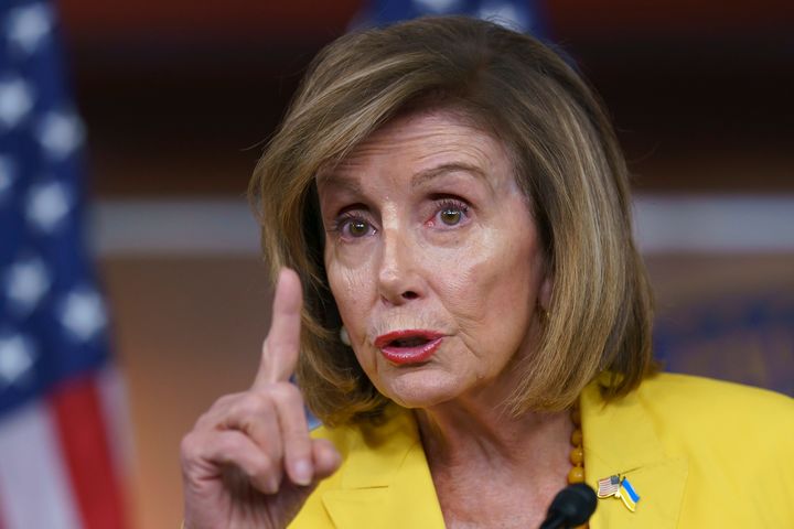 FILE - Speaker of the House Nancy Pelosi, D-Calif., talks with reporters ahead of a planned vote in the House that would inscribe the right to use contraceptives into law, a response to the conservative Supreme Court, at the Capitol in Washington on July 21, 2022.