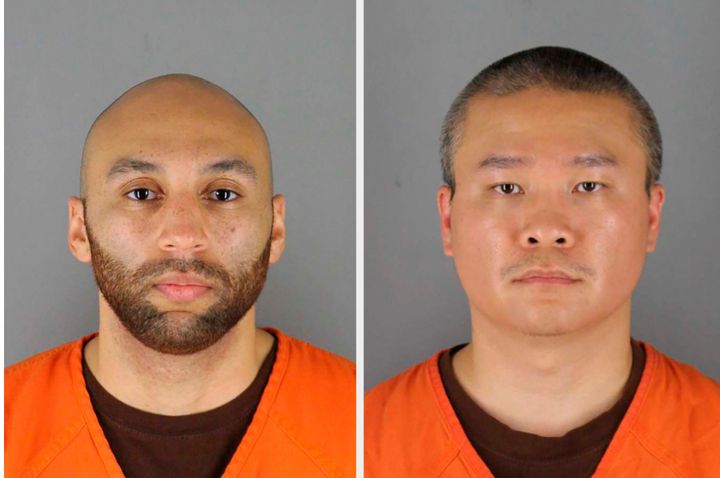 These June 3, 2020, file photos provided by the Hennepin County Sheriff's Office in Minnesota, shows J. Alexander Kueng, left, and former Minneapolis Police Officer Tou Thao, right.