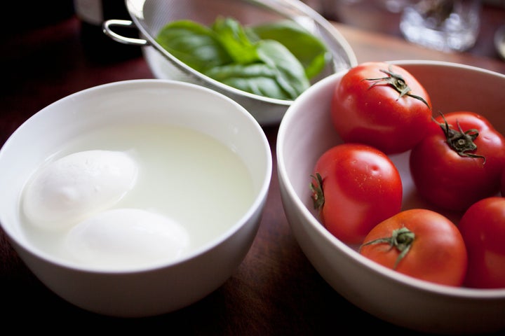 Fresh mozzarella in its liquid.