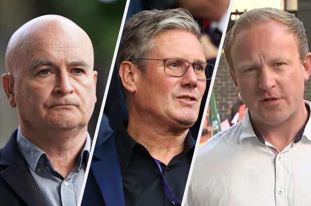 RMT boss Mick Lynch (left) attacked Labour leader Keir Starmer (centre) for “playing up to the agenda of Liz Truss and the right wing press” after sacking Sam Tarry (right).