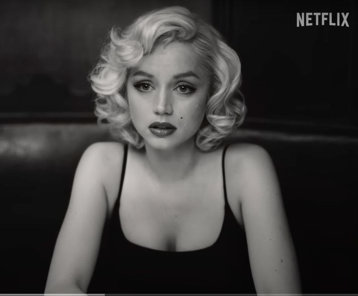Ana de Armas plays Marilyn Monroe in this scene from "Blonde," an upcoming biopic debuting Sept. 23 on Netflix.