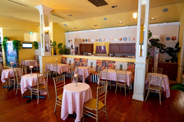 The restaurant’s interior is an homage to the show’s pastel-heavy set. 