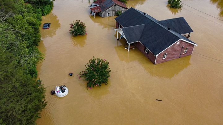Homes are surrounded by floodwaters in Jackson, Kentucky, on Thursday.