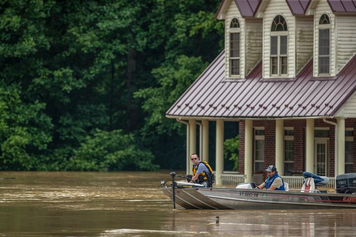 Homes are flooded in Lost Creek, Kentucky, in Breathitt County, on Thursday.