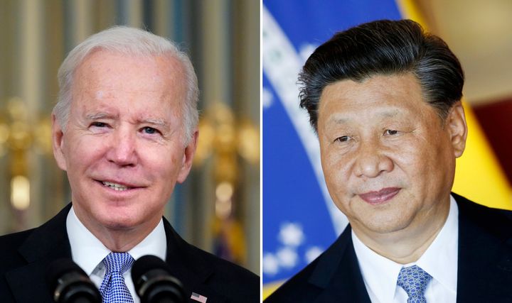 This combination image shows U.S. President Joe Biden in Washington, Nov. 6, 2021, and China's President Xi Jinping in Brasília, Brazil, Nov. 13, 2019. 