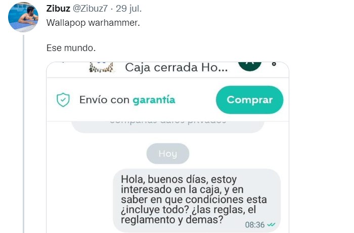 Captura de la conversación por Wallapop
