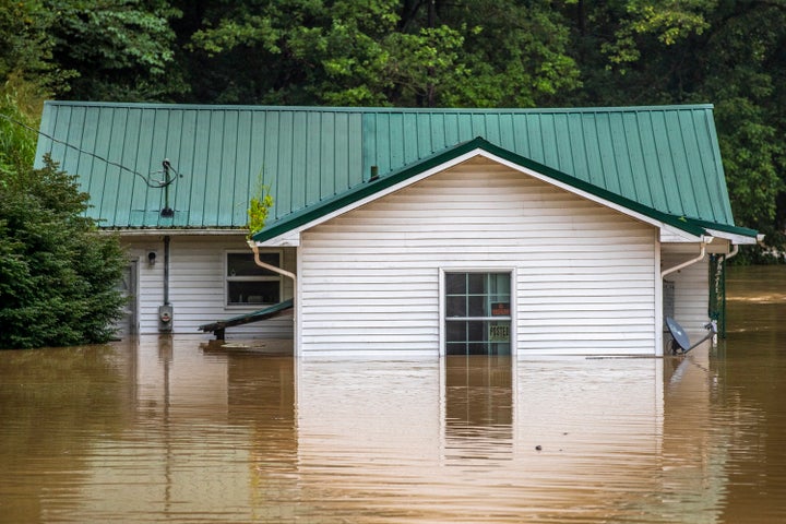 A flooded home in Lost Creek, Kentucky, on July 28.