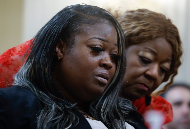 Wandrea “Shaye” Moss (left), a former Georgia election worker, is comforted by her mother, Ruby Freeman, as Moss testifies during a hearing of the House Jan. 6 committee in the Cannon House Office Building on June 21.
