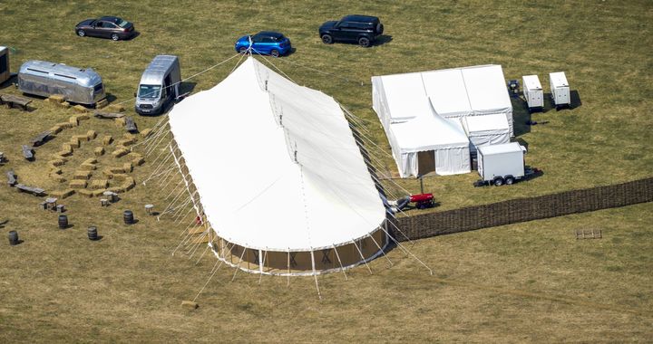 A marquee is erected on the grounds of Daylesford House, Gloucestershire, the location of a first wedding anniversary party being thrown by Boris Johnson and his wife Carrie for friends and family.