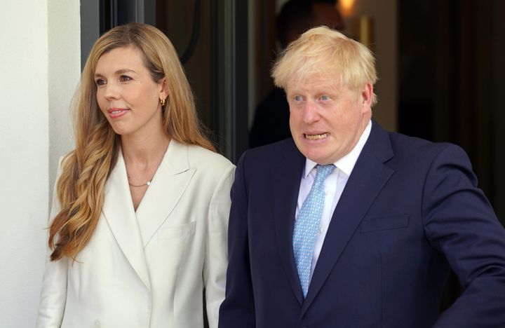 Prime Minister Boris Johnson and wife Carrie arriving for the official welcome ceremony during the G7 summit in Schloss Elmau, in the Bavarian Alps, Germany. Picture date: Sunday June 26, 2022.