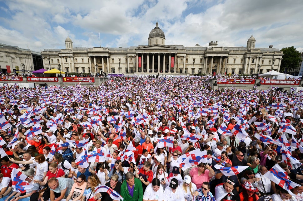 Fans celebrate the Lionesses' victory in the Euro 2022 final