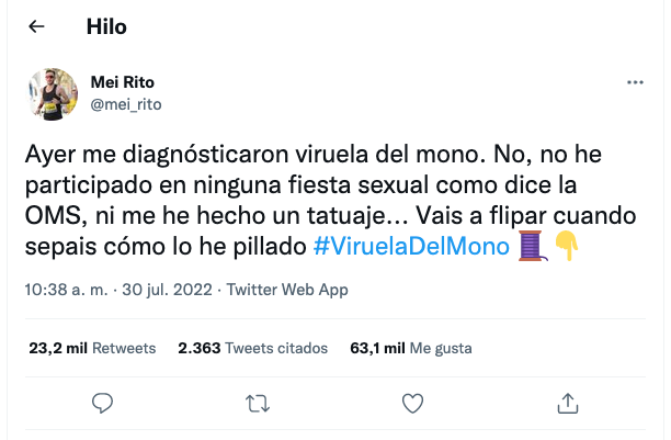 El primer mensaje del sonado hilo de tuits.