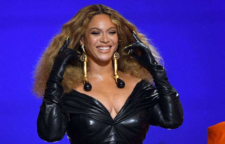 Beyoncé accepts the Best Rap Performance award for "Savage" during the Grammy Awards in March 2021.