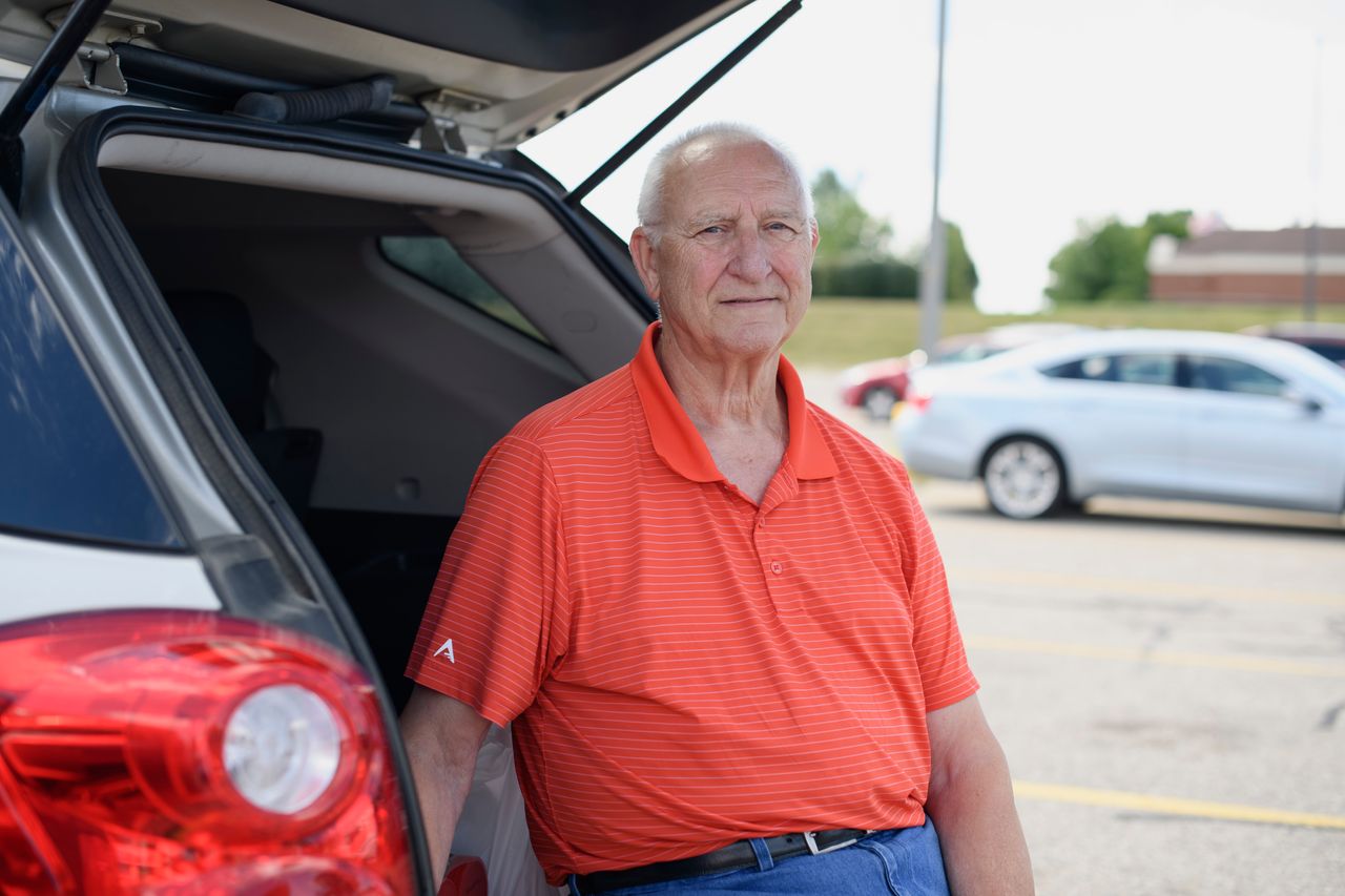 Bob Vandewege outside the Family Fare supermarket in Byron Center, Michigan, on July 25. He is one of many Republican primary voters who are angry at Meijer.