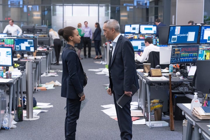 Throughout the series, Harper's mentor-mentor's toxic relationship with her managing director Eric, played by Ken Leung (right), fluctuates based on her work and behavior.