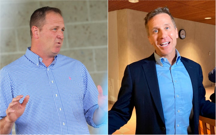 Former President Donald Trump unveiled his endorsement for Missouri’s Republican primary for a U.S. Senate seat on Monday — “ERIC,” a “MAGA Champion and True Warrior.” The only problem: Two of the leading GOP candidates are named Eric -- Eric Schmidt, left, and Eric Greitens, right.