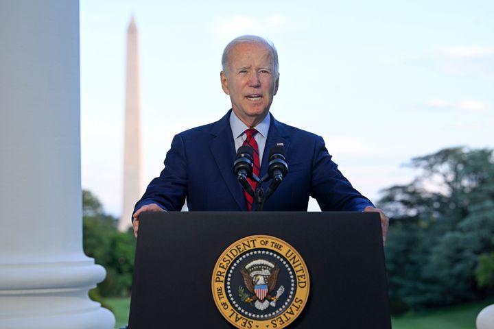 President Joe Biden speaks from the Blue Room Balcony of the White House on Aug. 1, 2022, in Washington, as he announces that a U.S. airstrike killed al-Qaida leader Ayman al-Zawahri in Afghanistan.
