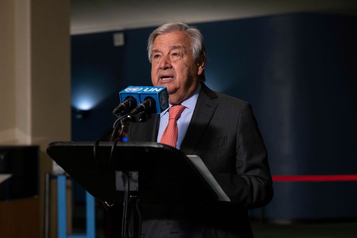 United Nations Secretary-General Antonio Guterres makes remarks before the 2022 Nuclear Non-Proliferation Treaty (NPT) review conference in the United Nations General Assembly, on Aug. 1, 2022. 