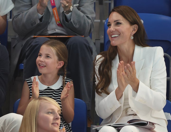 Princess Charlotte and Kate Middleton visit the morning session of swimming on day five of the Birmingham 2022 Commonwealth Games at Sandwell Aquatics Centre on Aug. 2.