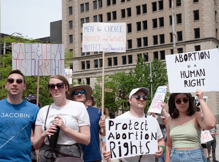 Protesters in Dayton, Ohio, ahead of the Supreme Court's decision overturning Roe v. Wade.