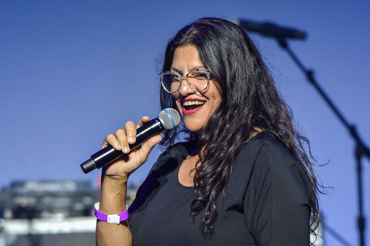 Rep. Rashida Tlaib (D-Mich.) speaks at a concert sponsored by LGBT Detroit in July. 