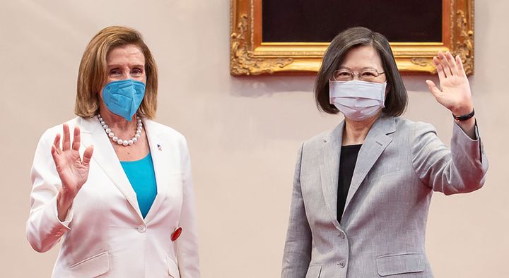 House Speaker Nancy Pelosi, left, and Taiwan President Tsai Ing-wen meet in Taipei, Taiwan, on Wednesday.  Pelosi is the first speaker of the house to come to Taiwan in 25 years.