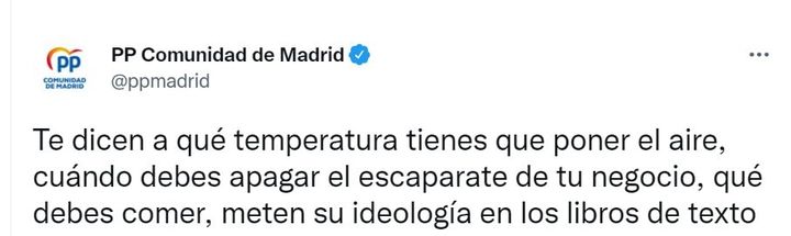 El tuit del PP de Madrid.