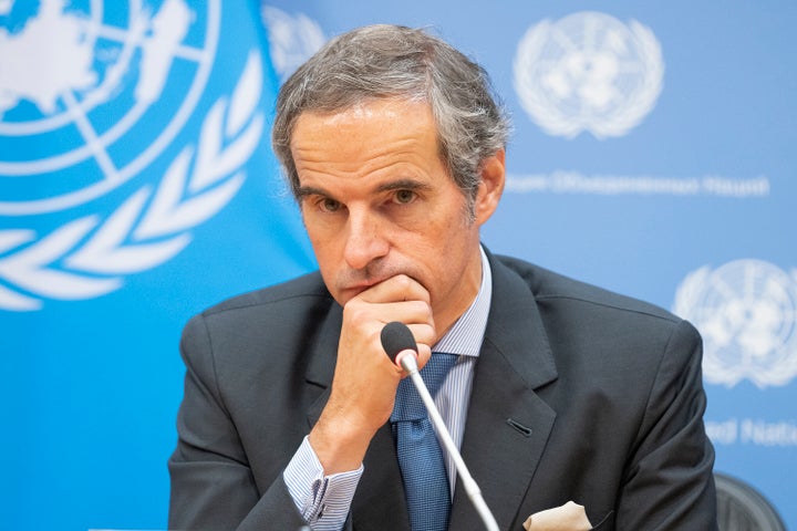 Rafael Grossi, the director-general of the International Atomic Energy Agency, listens during a press briefing at UN Headquarters in New York, on Aug. 2, 2022. 