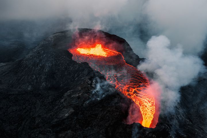A file photo of a drone view image of the Fagradalsfjall volcano in Iceland. 