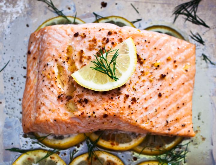 Salmon that's baked with the toaster oven method is best served simply with a little citrus.