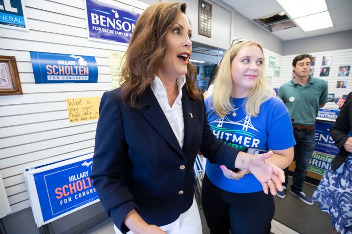 Whether abortion rights will boost Democrats in November depends on Democrats on the ballot making abortion a central issue. Michigan Gov. Gretchen Whitmer (left) is among those trying to do just that. 