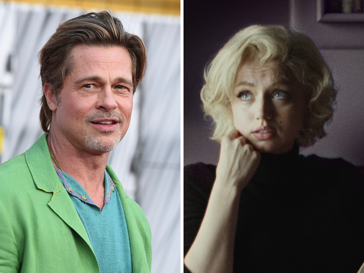 El actor Brad Pitt y la actriz Ana de Armas caracterizada como Marilyn Monroe.
