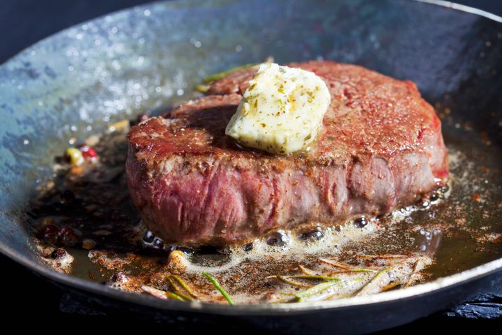 Get out your cast iron skillet and mixed butter for a back seared steak.